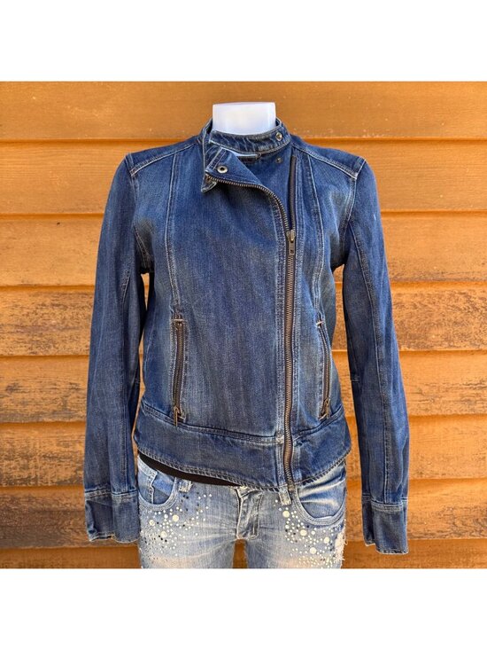 GAP Jackets & Blazers - Gap Womens Denim Moto Jacket Medium Blue Wash Zippered Pockets Size M